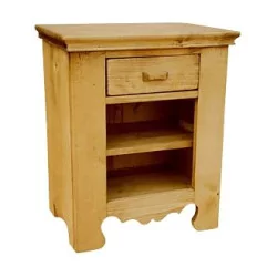 bedside table in raw wood with 1 drawer and 1 niche. (Chalet Style)
