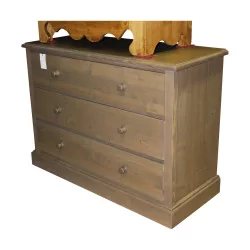Chest of 3 drawers in gray stained painted wood. (Chalet Style)