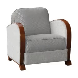 Art-Deco-Sessel aus Walnussholz, mit Stoff bezogen