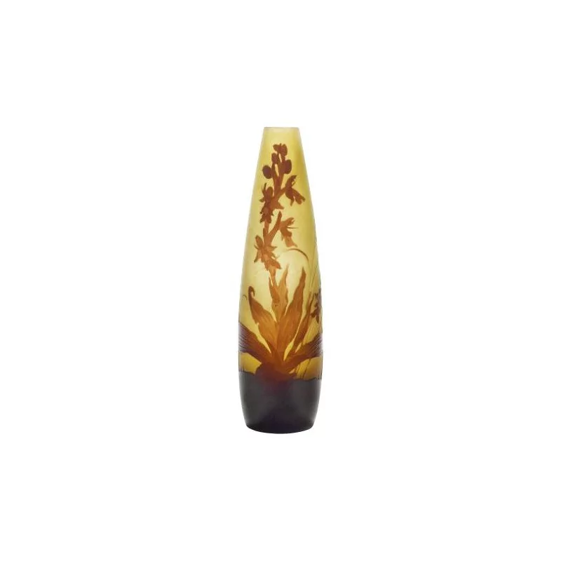 Gallé-Vase, gelbes Glas gedoppelt lila, mit Säure geätzt, … - Moinat - Schachtel, Urnen, Vasen