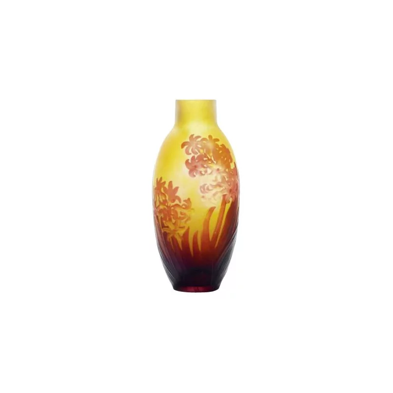Vase soufflé de Gallé, verre jaune doublé rouge, gravé à … - Moinat - Boites, Urnes, Vases