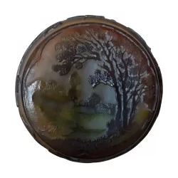 Bonbonschachtel in runder Form aus geätztem Glas, verziert mit …