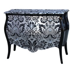 Commode de style Louis XV, 3 tiroirs laqué noir brillant, …