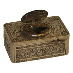 Chiseled 800 silver whistling bird box. Period: late 19th...