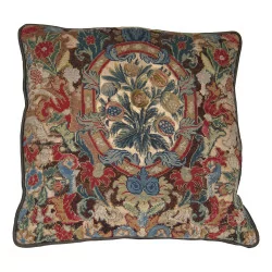“Flower” tapestry cushion with petit point motif, …