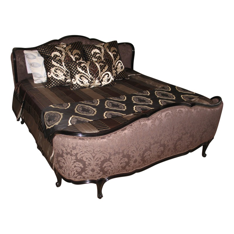Lit style Louis XV en noyer laqué noir mat, finition clous - Moinat - Lits complets