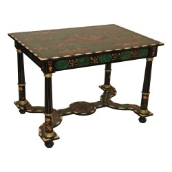 Tisch im Louis XIV-Stil mit Intarsien aus grünem und schwarzem Holz mit