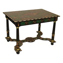 Table de style Louis XIV marqueté en bois vert et noire avec …