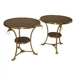 Pair of “Eagles” pedestal tables in bronze with marble top …