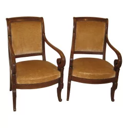 Pair of Charles X armchairs in mahogany, acanthus leaves and