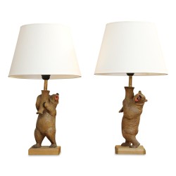 A pair of wooden lamps, Brienz \"Bear\"