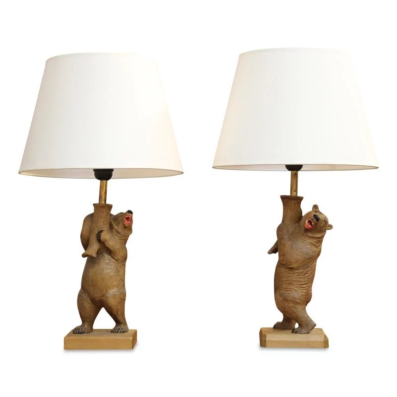 Une paire de lampes en bois, Brienz "Ours" - Moinat - Brienz