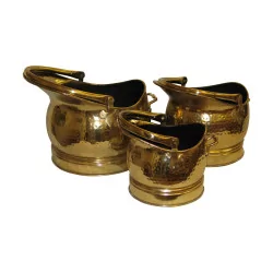 Set mit 3 Eimern (1 großer, 1 mittlerer und 1 kleiner) aus goldenem Messing.