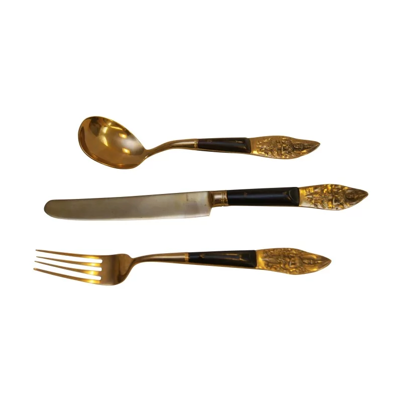 Ensemble de service de table en argent vermeil comprenant : 1 - Moinat - Argenterie