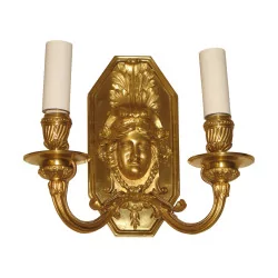 Pair of “Woman's Head” sconces with 2 lights, in gilt bronze …