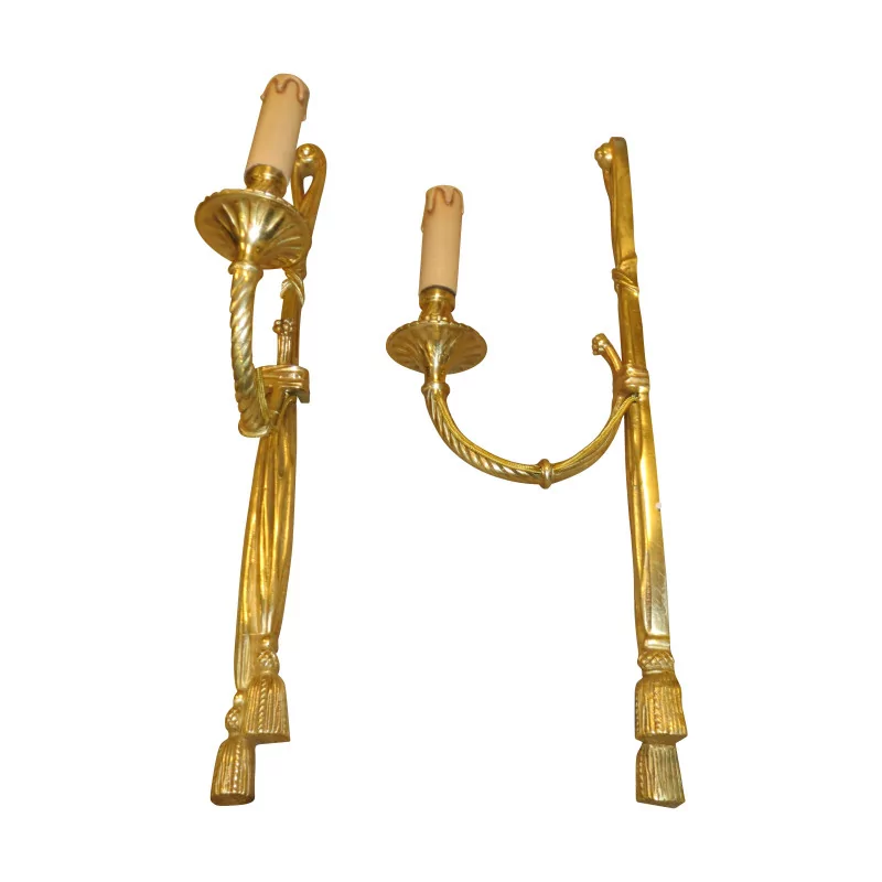 Paar Wandleuchter aus vergoldeter Bronze im Stil Louis XVI, 1 … - Moinat - Wandleuchter