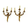 пара бра в стиле Людовика XV с 3 рожками из позолоченной бронзы, … - Moinat - Бра (настенные светильники)