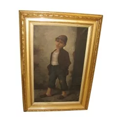 Tableau “Gavroche”, signature illisible en bas, avec cadre …
