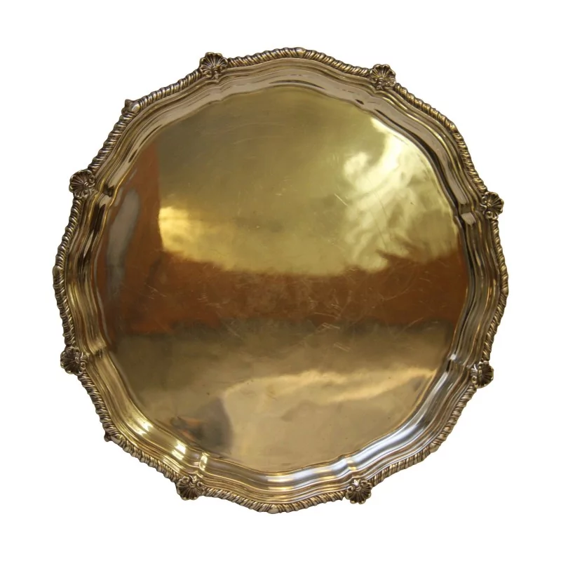 Plateau rond en argent 925 (1.120 kg) sur pieds en forme de - Moinat - Argenterie