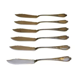 Set of 6 silver fish knives (285gr). Era : …