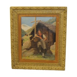 Painting, oil on canvas \"Valais Woman\" signed by Gérard