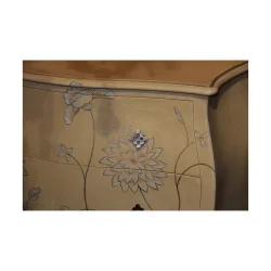 Commode à 2 tiroirs en bois de style Louis XV, décor floral