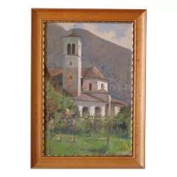 Painting of “Church of Morcote” signed Jules GACHET (1859-1914). …