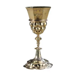 Chalice in vermeil, stepped base, also octagonal bowl, …