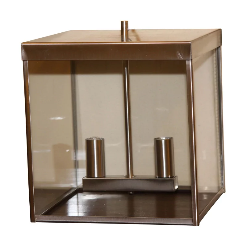“Cubo” large model suspension in brushed nickel, 2 lights. - Moinat - Chandeliers, Ceiling lamps