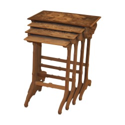 Set of 4 nesting tables, copy of Gallé in raw walnut …