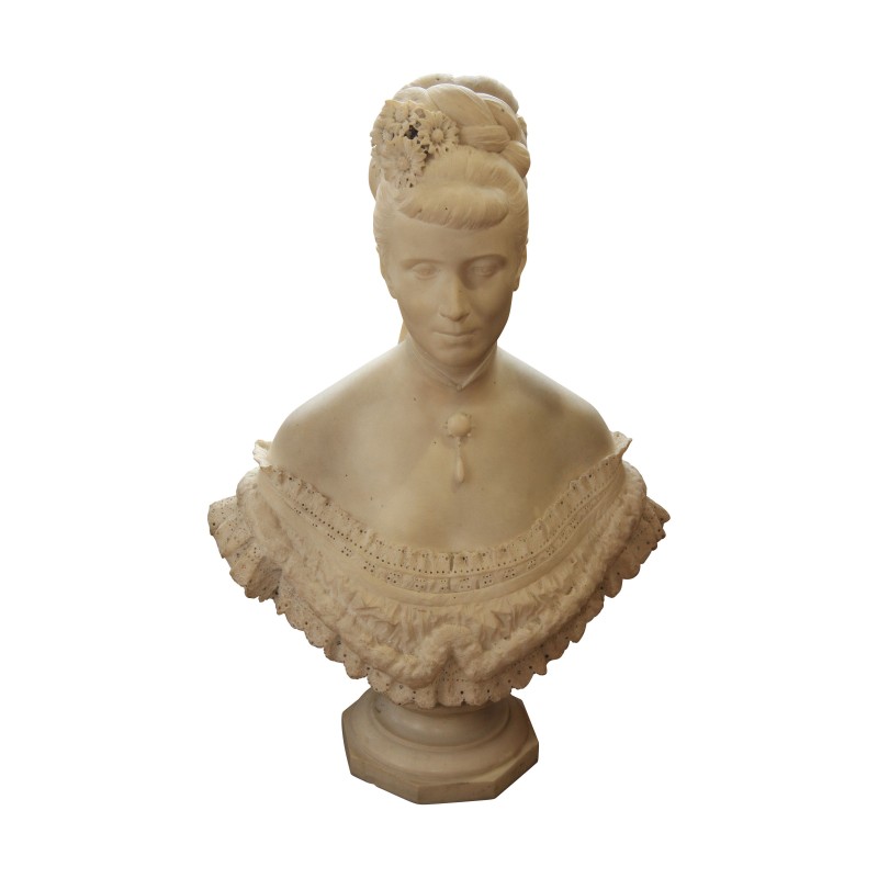 Buste en marbre de carrare blanc, richement et finement - Moinat - Accessoires de décoration Buste en marbre de carrare blanc, richement et finement - Moinat - Accessoires de décoration