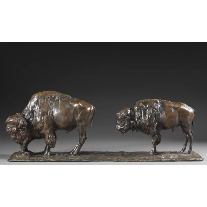 棕色铜绿铜雕“两只美洲野牛”，…… - Moinat - 青铜器