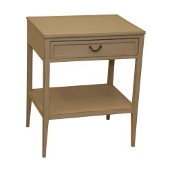 Bedside table in white painted wood, antique finish, with 1 drawer and