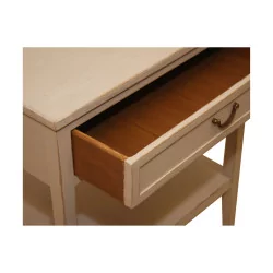 Bedside table in white painted wood, antique finish, with 1 drawer and