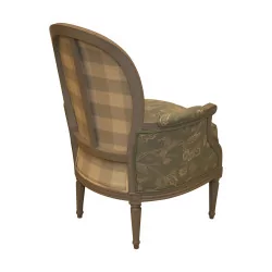 Upholstered Bergère with fluted legs, in gray painted wood