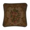 Coussin avec face en tapisserie Bouquet de fleurs, fond bleu - Moinat - Coussins