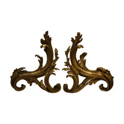 Pair of Louis XV andirons in bronze, rockery, (cleaned and …