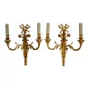 Pair of “Flowers” wall lights in gilded bronze with 2 lights. - Moinat - Wall lights, Sconces