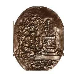 Paire d'appliques “Médaillon” en bronze vieil argent, à 2 …