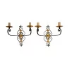 Pair of gilt and black bronze sconces with 2 lights. - Moinat - Wall lights, Sconces