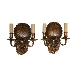 Pair of “Seashell” sconces in old silver bronze, 2 …