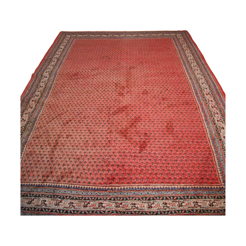 Teppich mit Rand und rotem Hintergrund in der Mitte. - Moinat - Teppiche