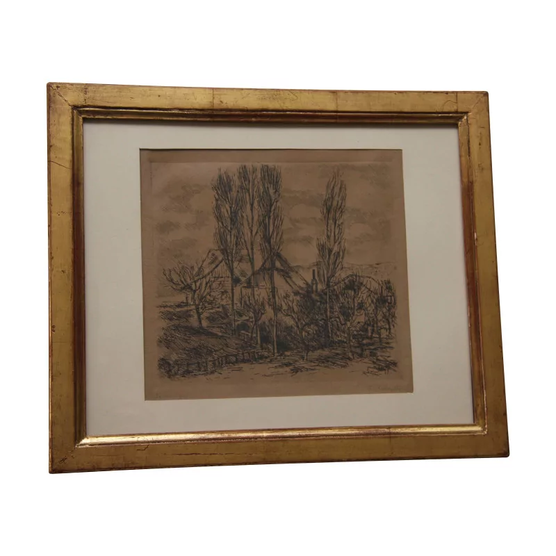 “Farm and poplars” engraving engraved by Pizzotti under glass … - Moinat - VE2022/1