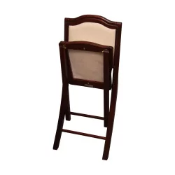 Mahogany tinted folding chair covered with beige fabric …