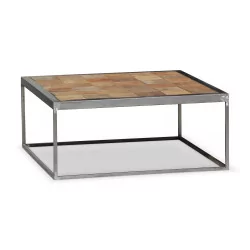 living room coffee table with brushed steel base and top …