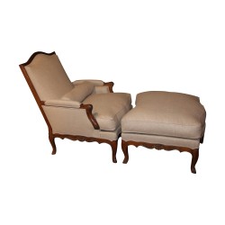 Bergère avec repose-pied Régence en bois ciré antiquaire, …