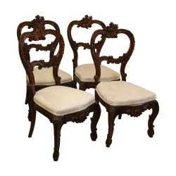Ensemble de 4 chaises Louis XV Napoléon III, en palissandre et …