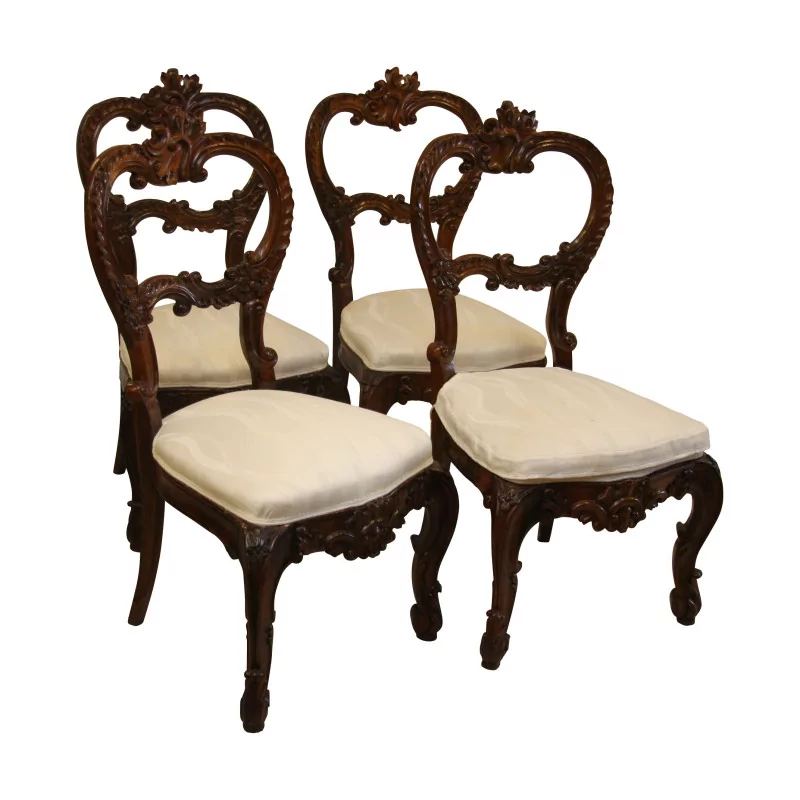 Ensemble de 4 chaises Louis XV Napoléon III, en palissandre et … - Moinat - Chaises