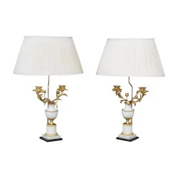 Pair of Louis XVI candelabra in white marble and gilded bronze …