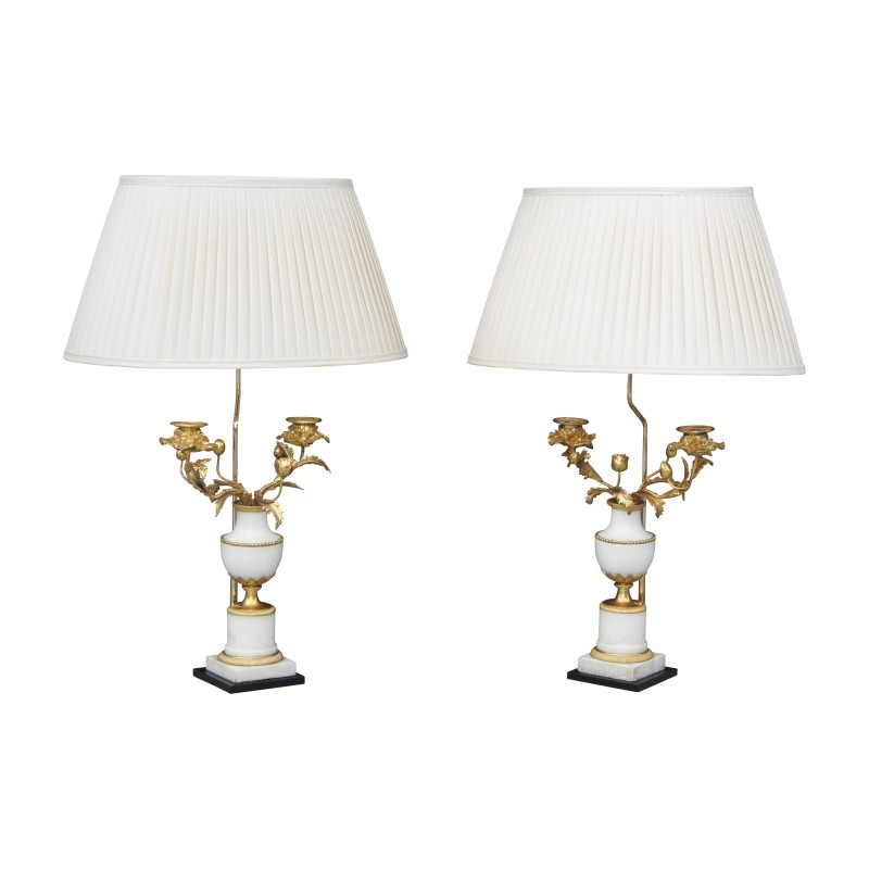 Pair of Louis XVI candelabra in white marble and gilded bronze … - Moinat - Table lamps Pair of Louis XVI candelabra in white marble and gilded bronze … - Moinat - Table lamps